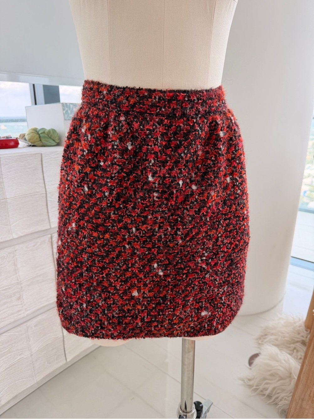 Dolce & Gabbana Red and Black Bouclé Pencil Skirt